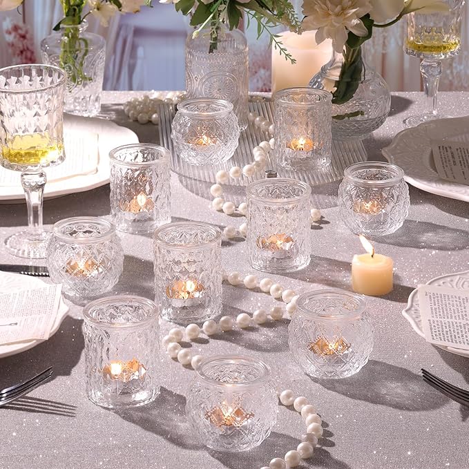 12pcs Assorted Votive Candle Holders for Wedding Centerpiece, Clear Tea Light Candle Holders, Glass Candle Holder for Table Centerpiece, Home and Party Decorations