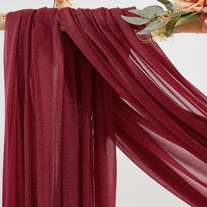 Burgundy Wedding Arch Draping Fabric 3 Panels 30'' x 20FT Burgundy Drapes Sheer Fabric Backdrop Arch Draping Fabrics for Wedding Ceremony Birthday Party Bridal Shower Decoration