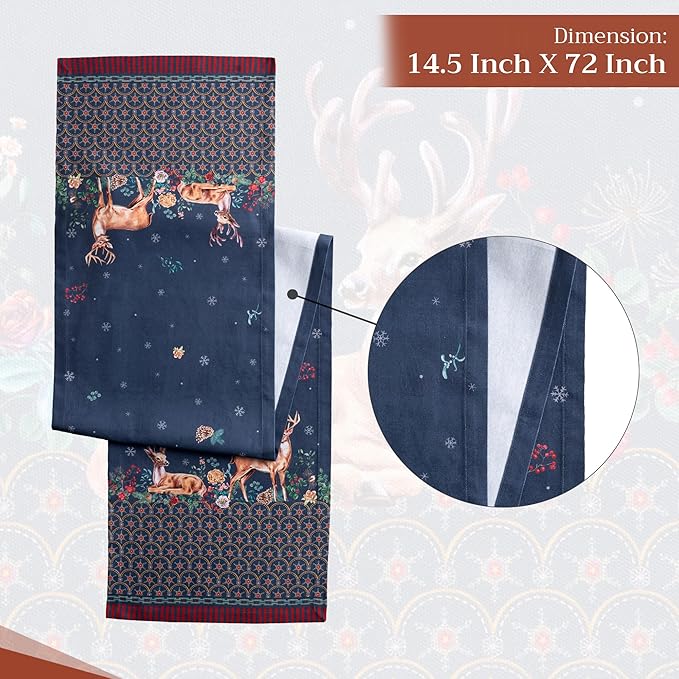 Maison d' Hermine Table Runner 100% Cotton Single Layer Table Runners 72 inches Long for Thanksgiving Christmas Decorations Home Kitchen Dining Party Wedding (Christmas Joy, 14.5" x 72")