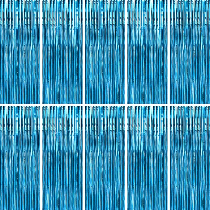BTSD-home 10 Pack Aquamarine Foil Fringe Curtain Metallic Streamer Party Decorations Photo Booth Backdrop Door Curtains for Wedding Birthday Baby Shower Bachelorette Halloween