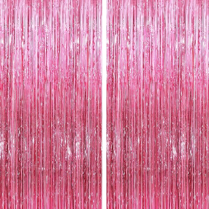 GCB 2 Pack Glitter Foil Curtain Pink Backdrop Streamers Metallic Tinsel Fringe Curtains Photo Booth Props for Birthday Wedding Engagement Bachelorette Christmas Holiday Celebration Party Decorations