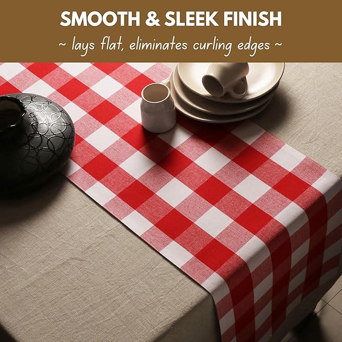 Native Fab Table Runner Buffalo Check Plaid 100% Cotton - 13x72 Inches Kitchen Dining Table Decoration for Indoor Outdoor Farmhouse Home Party Decor - Red and White