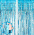 2 Pack 3.3x8.2 Feet Light Blue Foil Fringe Backdrop Curtains, Tinsel Streamers Birthday Party Decorations, Fringe Backdrop for Graduation, Baby Shower, Gender Reveal, Disco Party