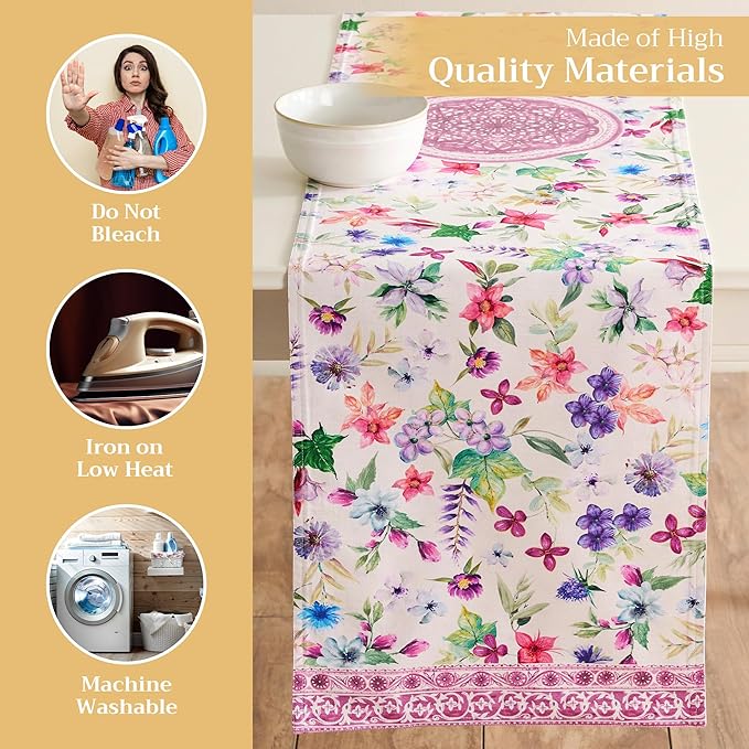 Maison d' Hermine Table Runner 100% Cotton Double Layer Table Runners 108 inches Long Decorative for Home Kitchen Dining Party Baby Shower Wedding Bridal Shower Spring Summer (Chardon, 14.50" x 108")
