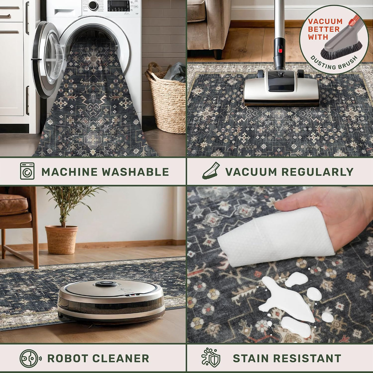 Dark Washable Long Runners for Hallways, 2'6"x8' Wide Kitchen Ru...