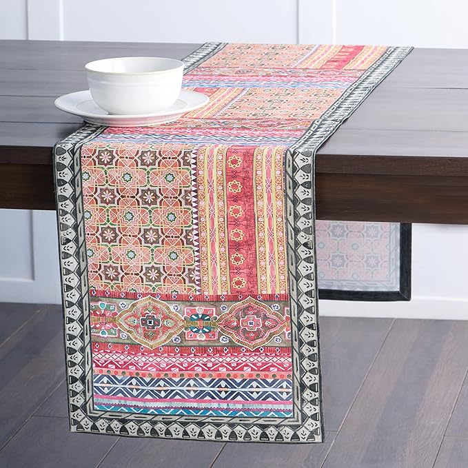 Maison d' Hermine Table Runner 100% Cotton Single Layer Table Runners 72 inches Long for Thanksgiving Christmas Decorations Home Kitchen Dining Party Wedding (Ispahan, 14.5" x 72")