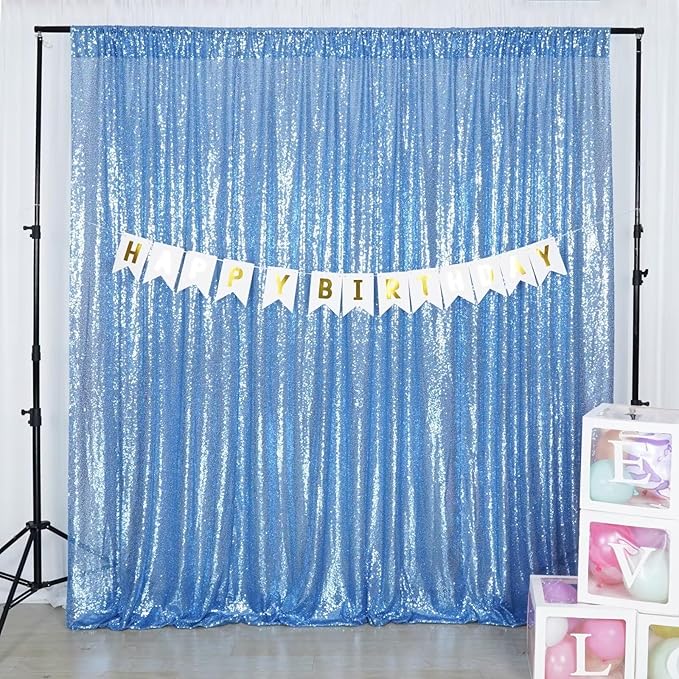 Eternal Beauty Baby Blue Sequin Backdrop, 8x10 Ft Glitter Background Curtains for Shimmer Photography Party Wedding Birthday Back Drop Decor