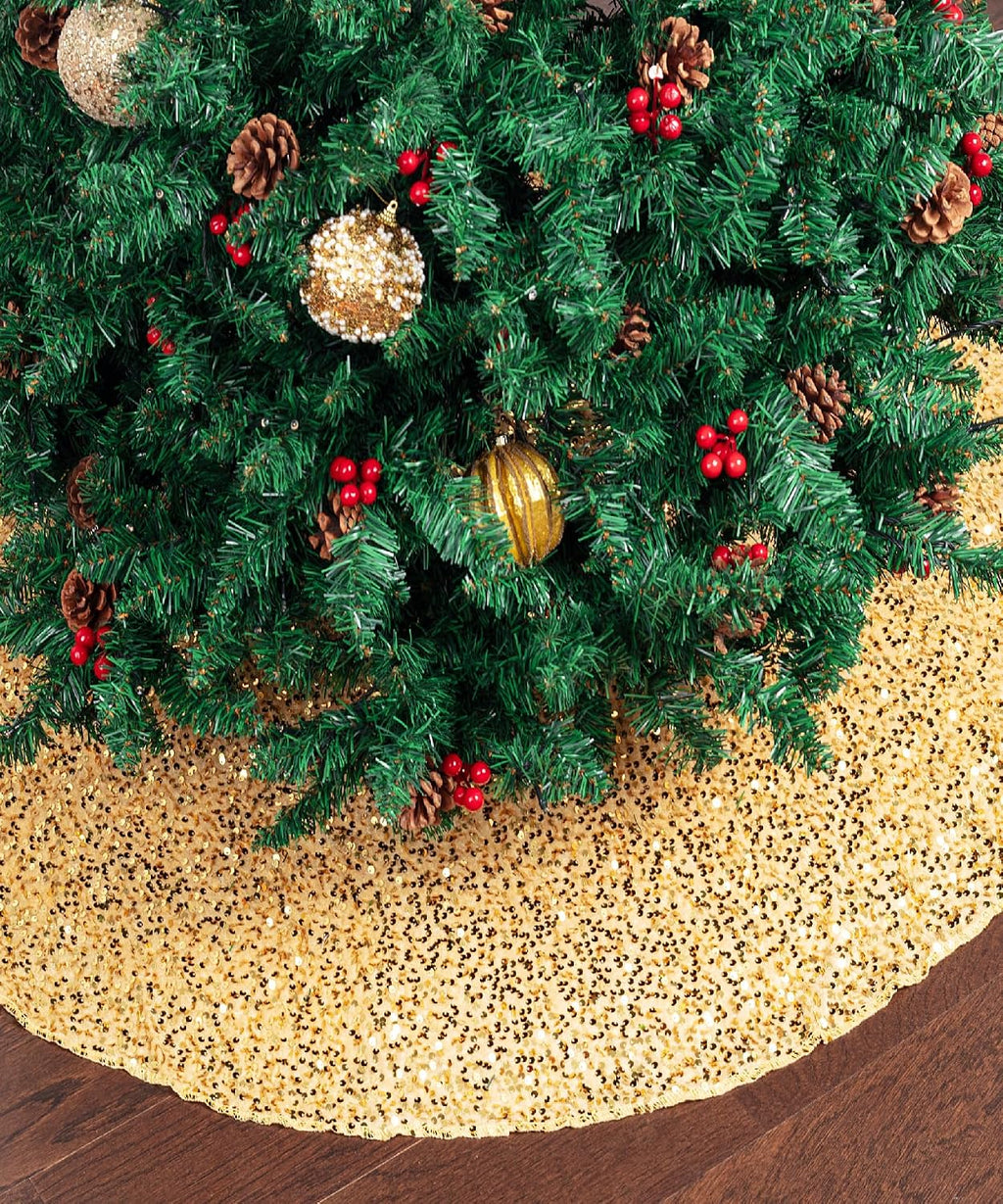 Mr. Pen- Sequin Christmas Tree Skirt and Tree Collar | 36 Inch Sparkly Base Cover, 24.8 Inch Foldable Sparkling Sequin Trees Skirt Collar