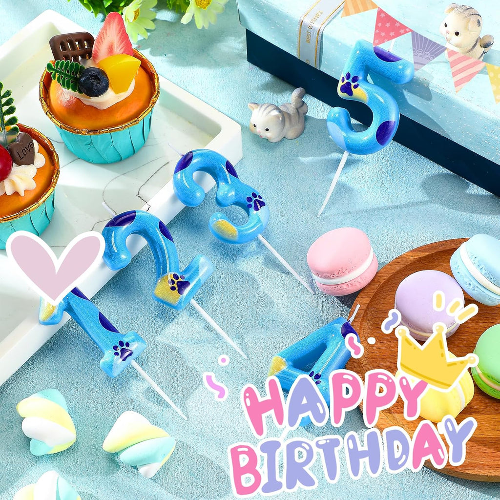 MTLEE Blue Dog Paw Candles Birthday Cake Decorations Cake Cupcake Topper for Boy and Girl Birthday Decoration(2)