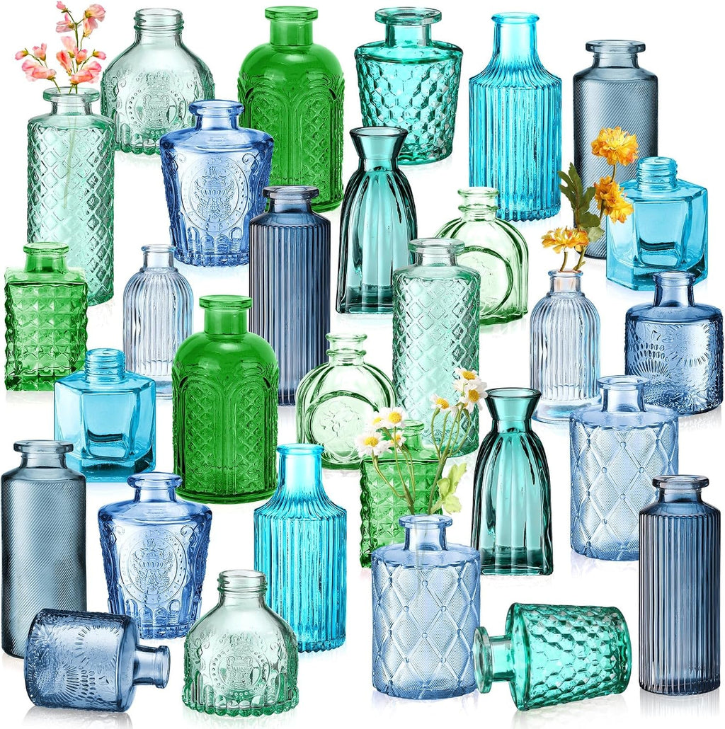 yaomiao 30 pcs glass bud vases centerpieces, blue, main product view