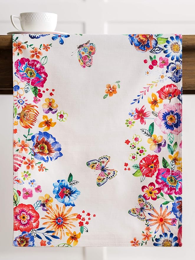 Maison d' Hermine Table Runner 100% Cotton Double Layer Table Runners 72 inches Long Decorative for Home Dining Party Wedding Bridal Shower Spring Summer (Happy Florals - High Summer, 14.50" x 72")