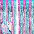 2 Pack 3.3x8.2 Feet Blue and Pink Foil Fringe Backdrop Curtains, Tinsel Streamers Birthday Party Decorations, Fringe Backdrop for Graduation, Baby Shower, Gender Reveal, Disco Party