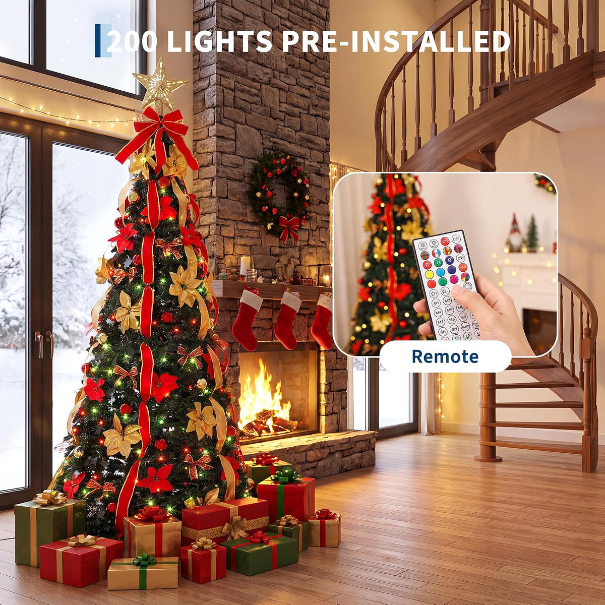 garvee 6ft pop up christmas tree, pre-decorated xmas, side view