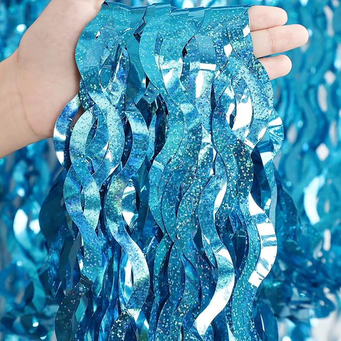 3 Pack 3.3 ft x 6.6 ft Teal Foil Fringe Curtains - Sparkle Metallic Curtains Party Decorations Photo Booth Decorations Party Supplier