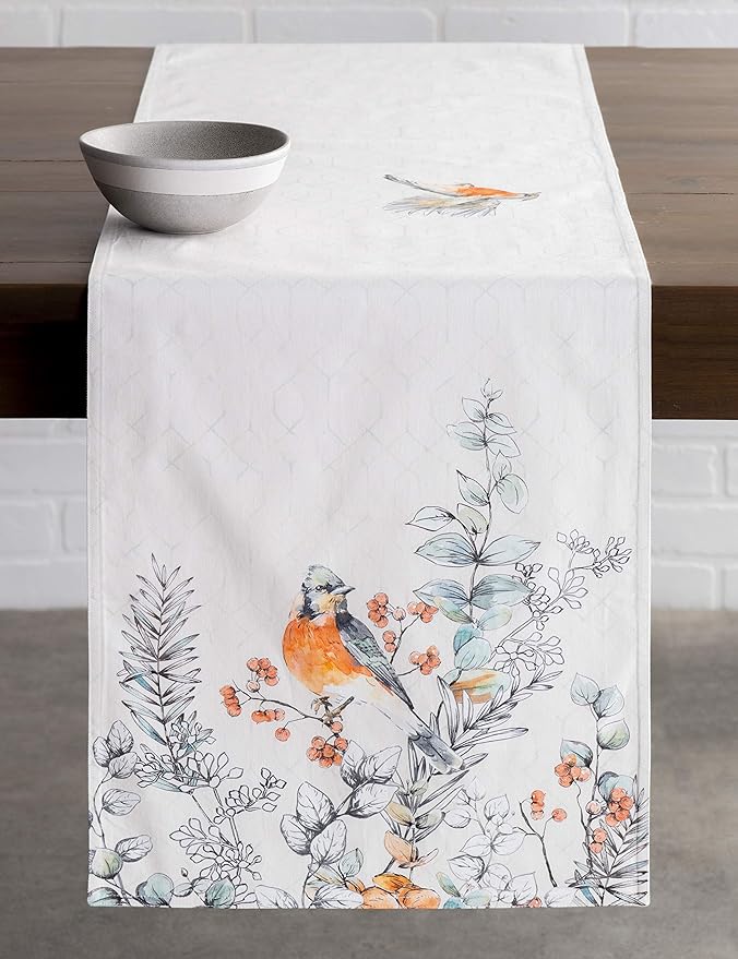 Maison d' Hermine Table Runner 100% Cotton Double Layer Table Runners 108 inches Long for Thanksgiving Christmas Decorations Home Kitchen Dining Party Wedding (Whitish Shabby Chique, 14.5" x 108")