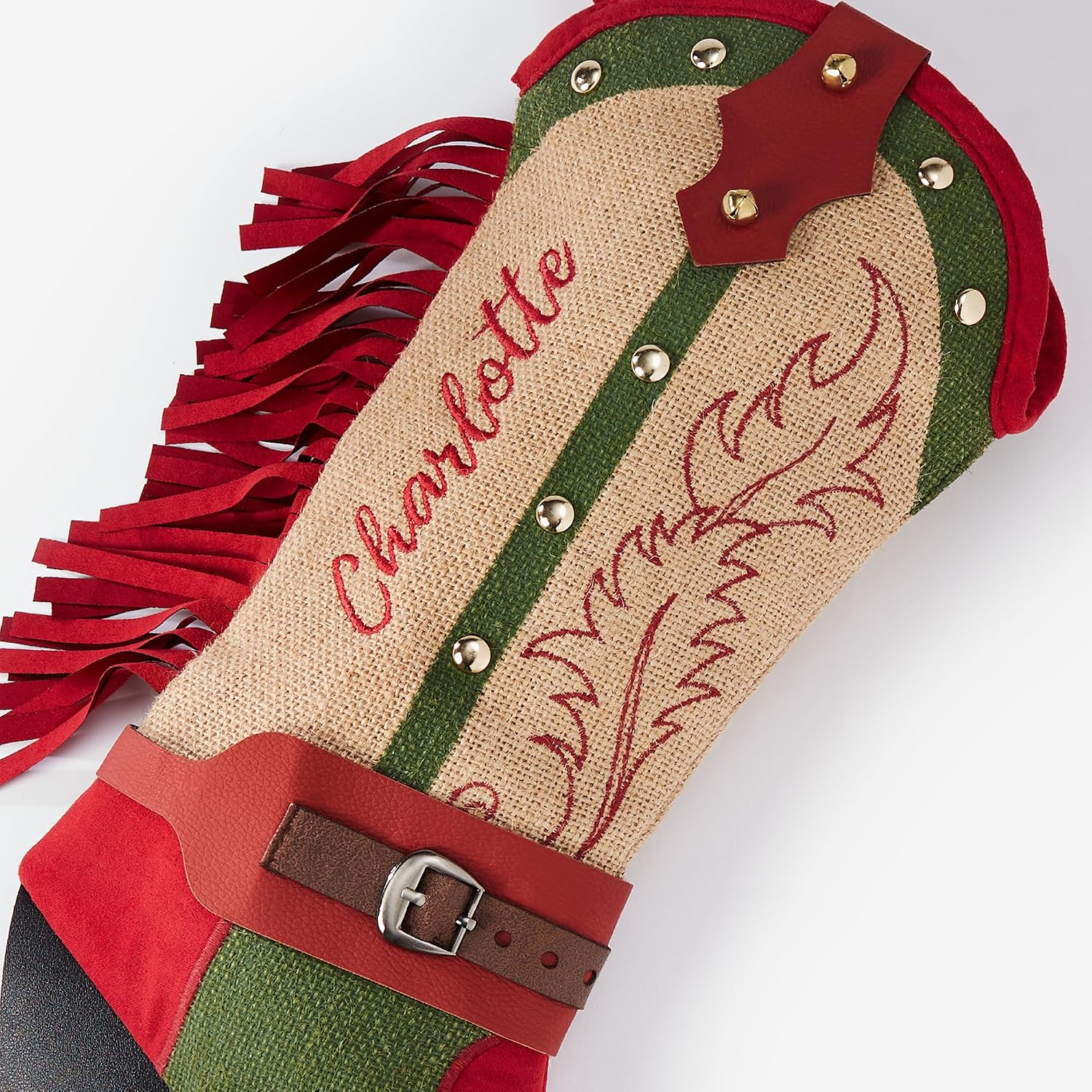 Personalization Universe Personalized Western Cowboy or Cowgirl Boot Stocking with Faux Spur, Embroidered Name, and Durable Design - Perfect Holiday Decor for Christmas (Multicolor, Cowgirl)