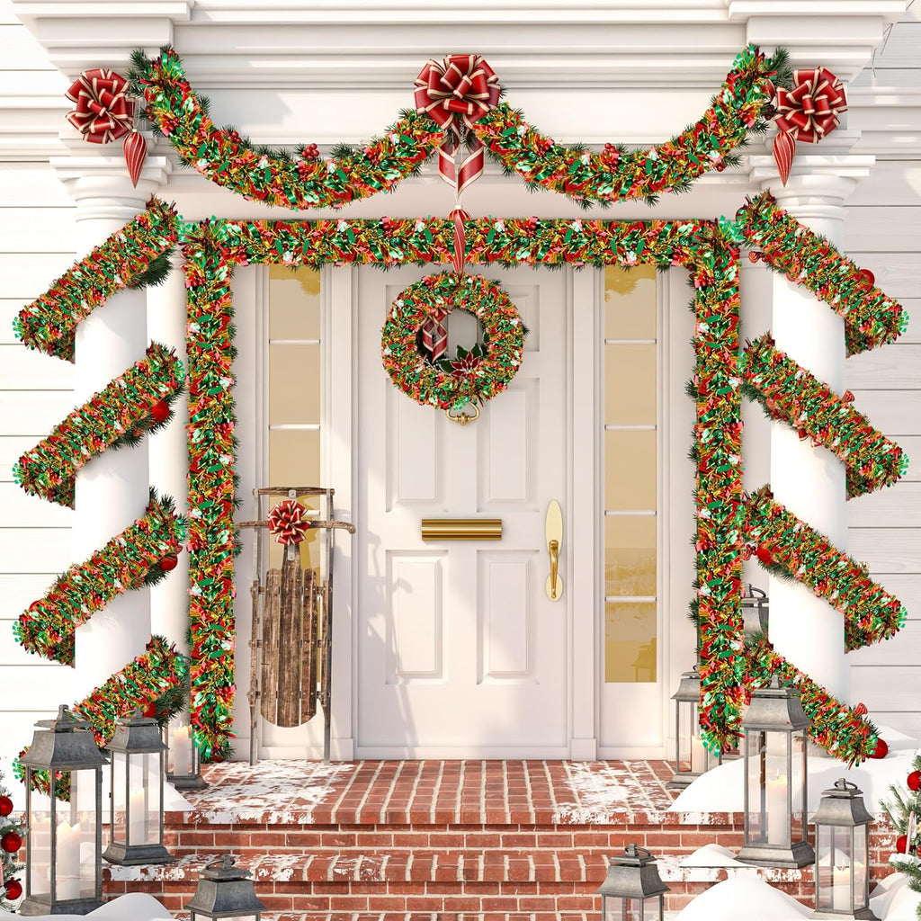 50 Ft Christmas Tinsel Garland Thick Tinsel Garland Xmas Tree Decorations Metallic Tinsel Twist Garland for Christmas, Birthday, Party Decor Indoor Outdoor Party Supplies