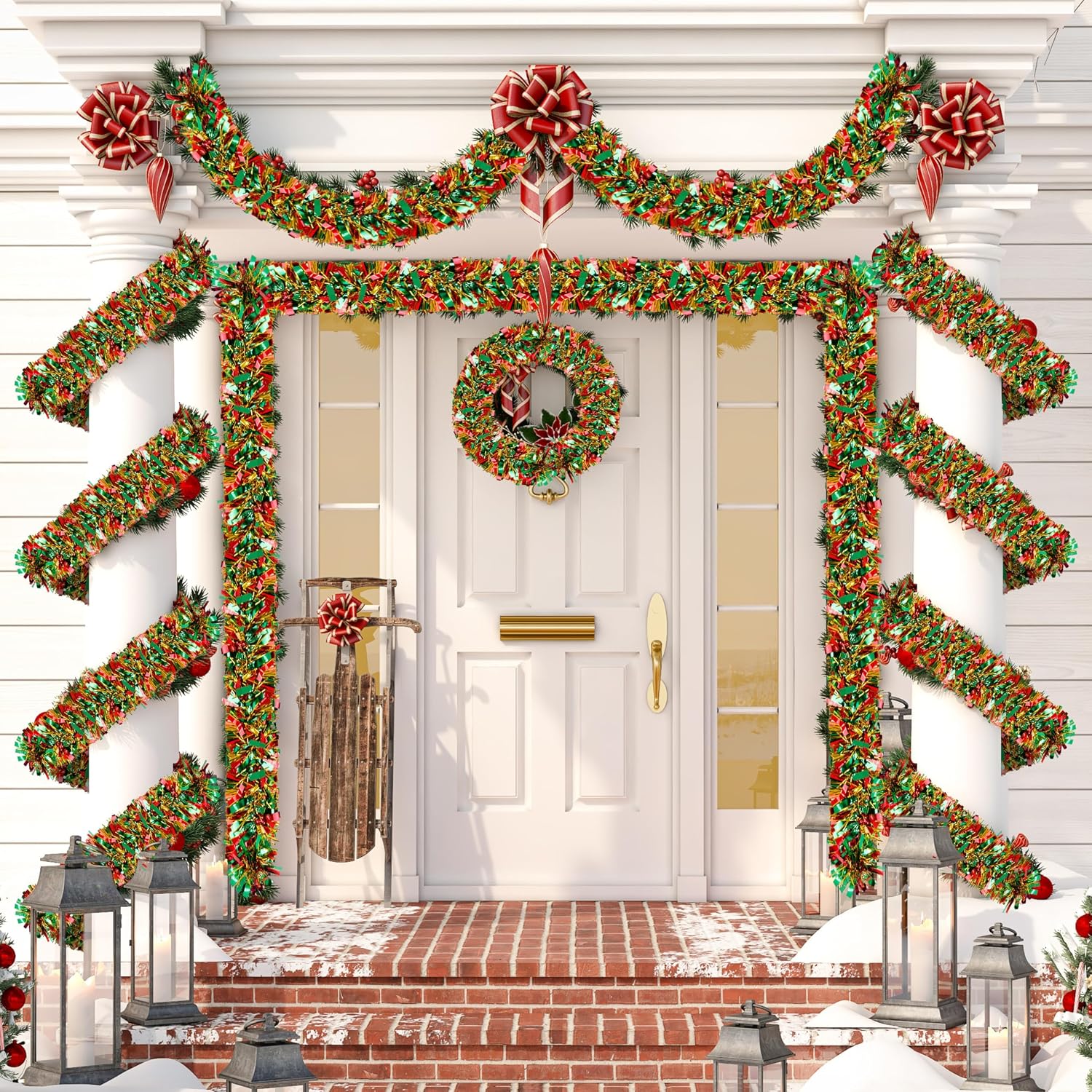 50 Ft Christmas Tinsel Garland Thick Tinsel Garland Xmas Tree Decorations Metallic Tinsel Twist Garland for Christmas, Birthday, Party Decor Indoor Outdoor Party Supplies