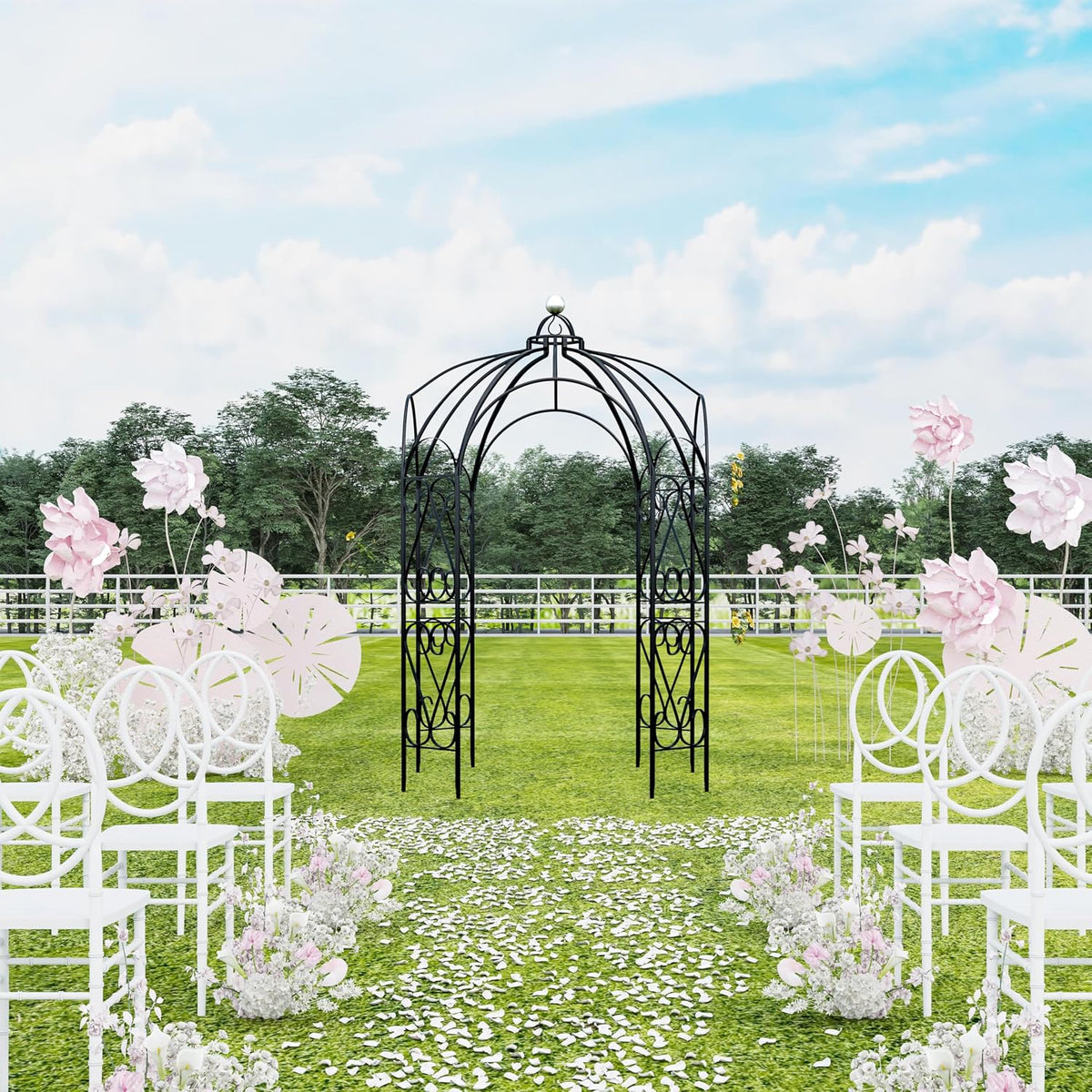 OUTOUR Versatile Oversized 9FT Iron Garden Gazebo Arbour Arbor