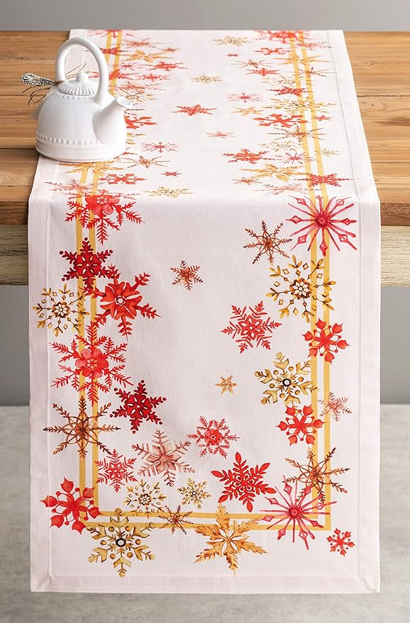 Maison d' Hermine Table Runner 100% Cotton Single Layer Table Runners 36 inches Long for Thanksgiving Christmas Decorations Home Kitchen Dining Party Wedding (Crystal Star, 14.5" x 36")