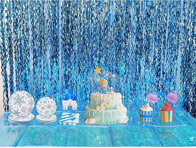 Wavy Blue Streamers Party Backdrop - GREATRIL Fringe Curtain for Pool Party/Birthdays/VBS/Beach/Under Sea - 3.2ft X 6.5ft - 2 Packs