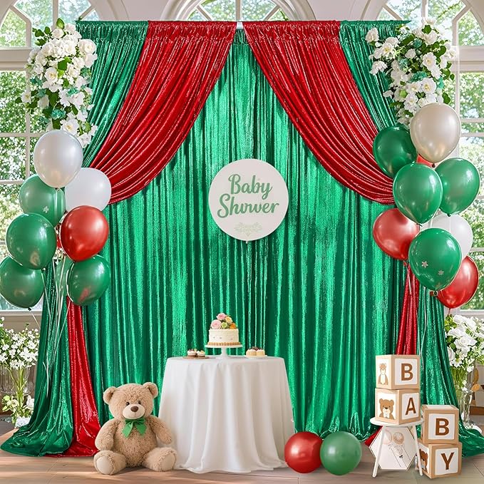 Emerald Green Backdrop Party Decorations: Backdrop Drapes Curtains 4.8FTx8FT Wrinkle Free Christmas Fabric for Sparkle Wedding Bridal Baby Shower