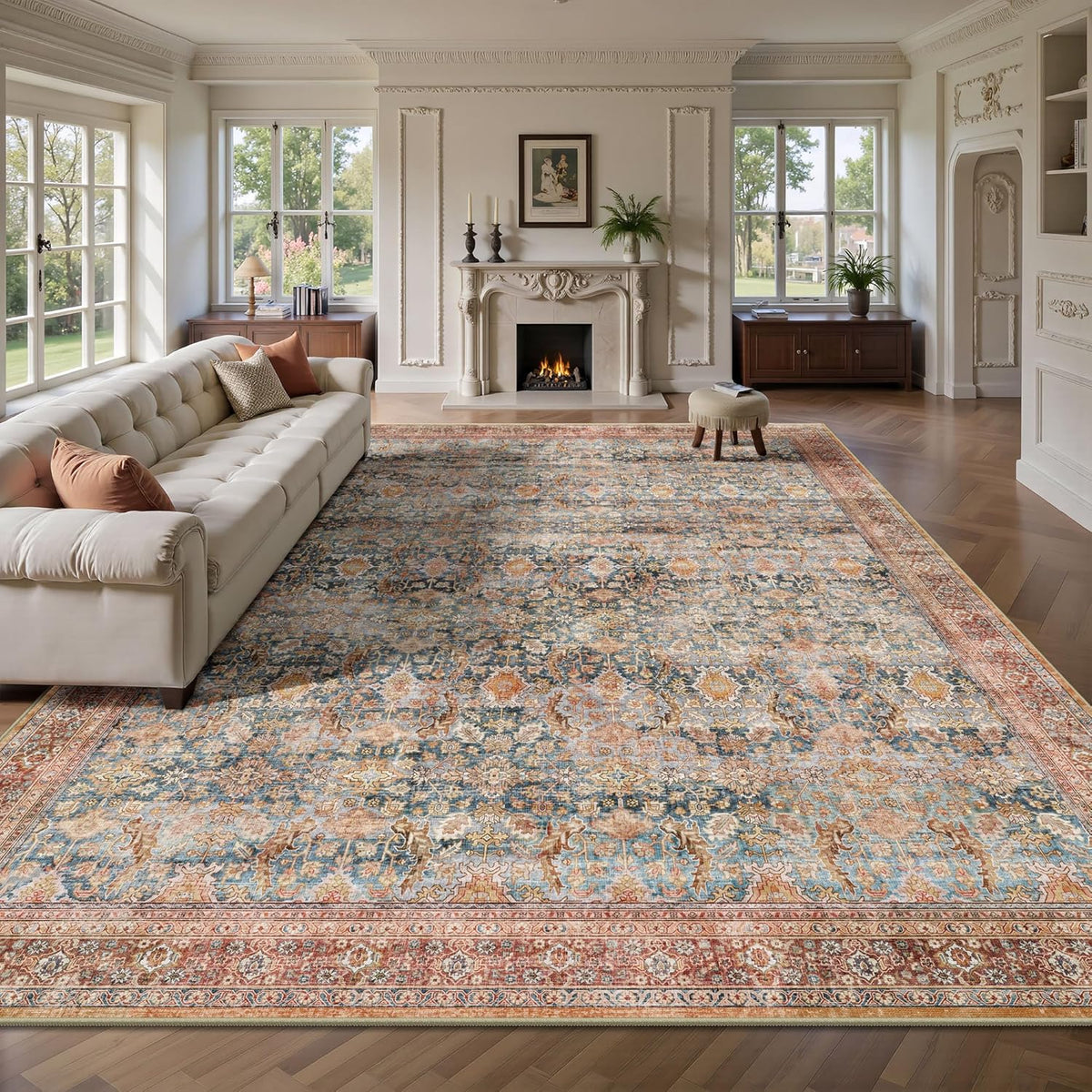 8x10 Area Rugs for Living Room - Washable Vintage Retro Large Rug, Soft Ultra...