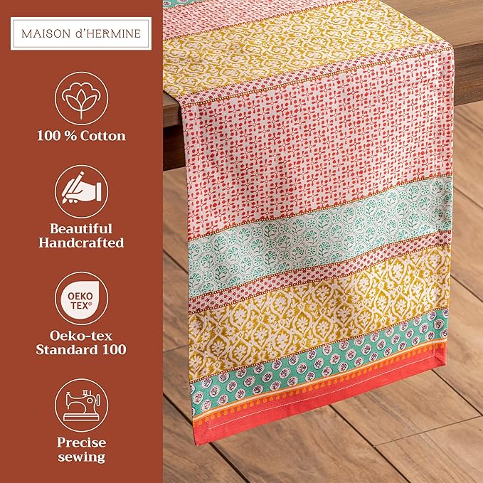 Maison d' Hermine Table runner 100% Cotton Single Layer Table Runners 108 inches long Decorative for Home Kitchen Dining Party Baby Shower Wedding Bridal Shower Spring Summer (Provence, 14.50" x 108")