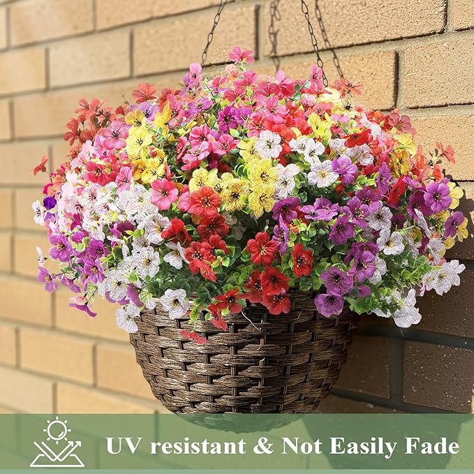 Artificial Flowers for Outdoors 24 Bundles, UV Resistant Colorful Fake Silk Flower Outdoor Planter Garden Decor Indoor Decorations