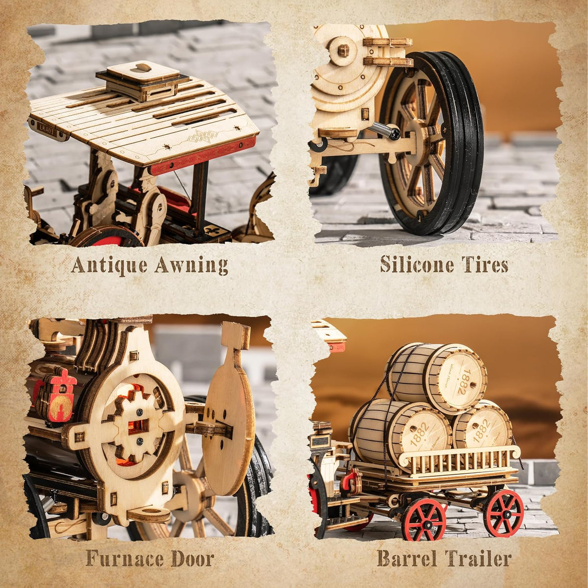 rowood 3d wooden puzzles for adults, steam engine, side view