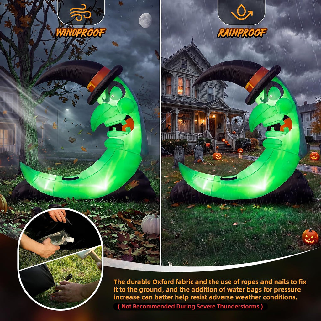 9ft green witch moon halloween inflatables outdoor decorations showing dimensions