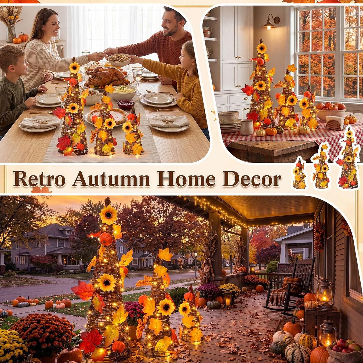 jenaai 3 pcs lighted fall table tree decor on a desk or shelf