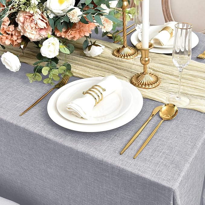 Fitable Faux Linen Tablecloths for Rectangle Tables: Water & Stain Resistant Farmhouse Table Cloth, Washable Burlap Textured Table Covers for Kitchen Dining Party(2 Pack, 60x102 Inch, Light Grey)