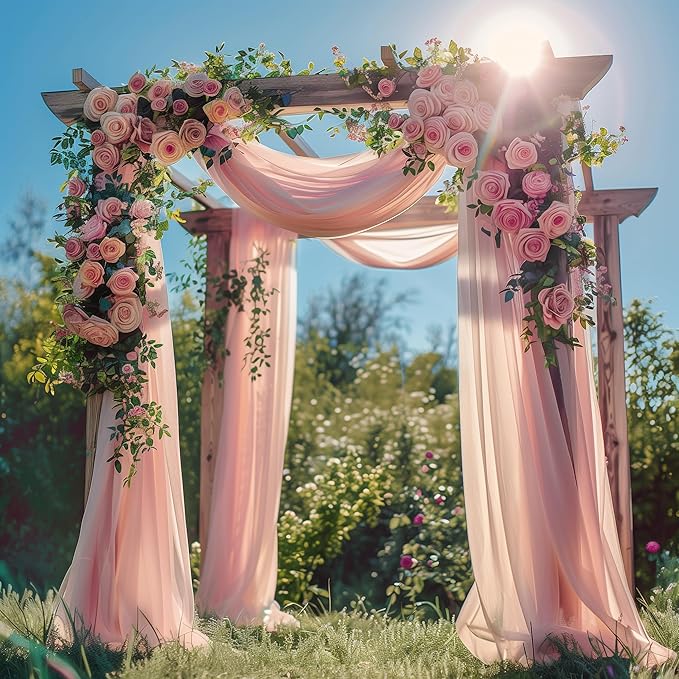 Wedding Arch Draping Fabric 3 Panels 28.7" x 20FT Blush Sheer Chiffon Backdrop Drapes for Wedding Ceremony Birthday Party Bridal Shower Outdoor Decoration