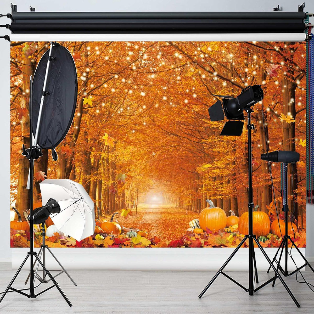 10x8FT Fall Photo Backdrop Maple Leaf Pumpkin for Photography Background Autu...