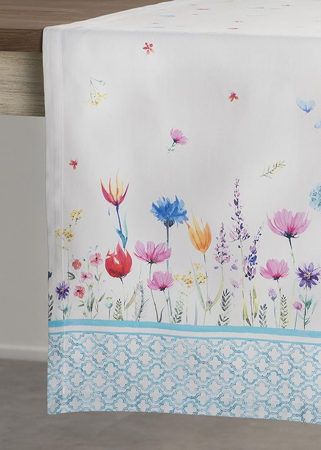Maison d' Hermine Table Runner 100% Cotton Single Layer Table Runners 72 inches Long Decorative for Home Kitchen Dining Party Wedding Bridal Shower Spring Summer (Flower in The Field, 14.50" x 72")