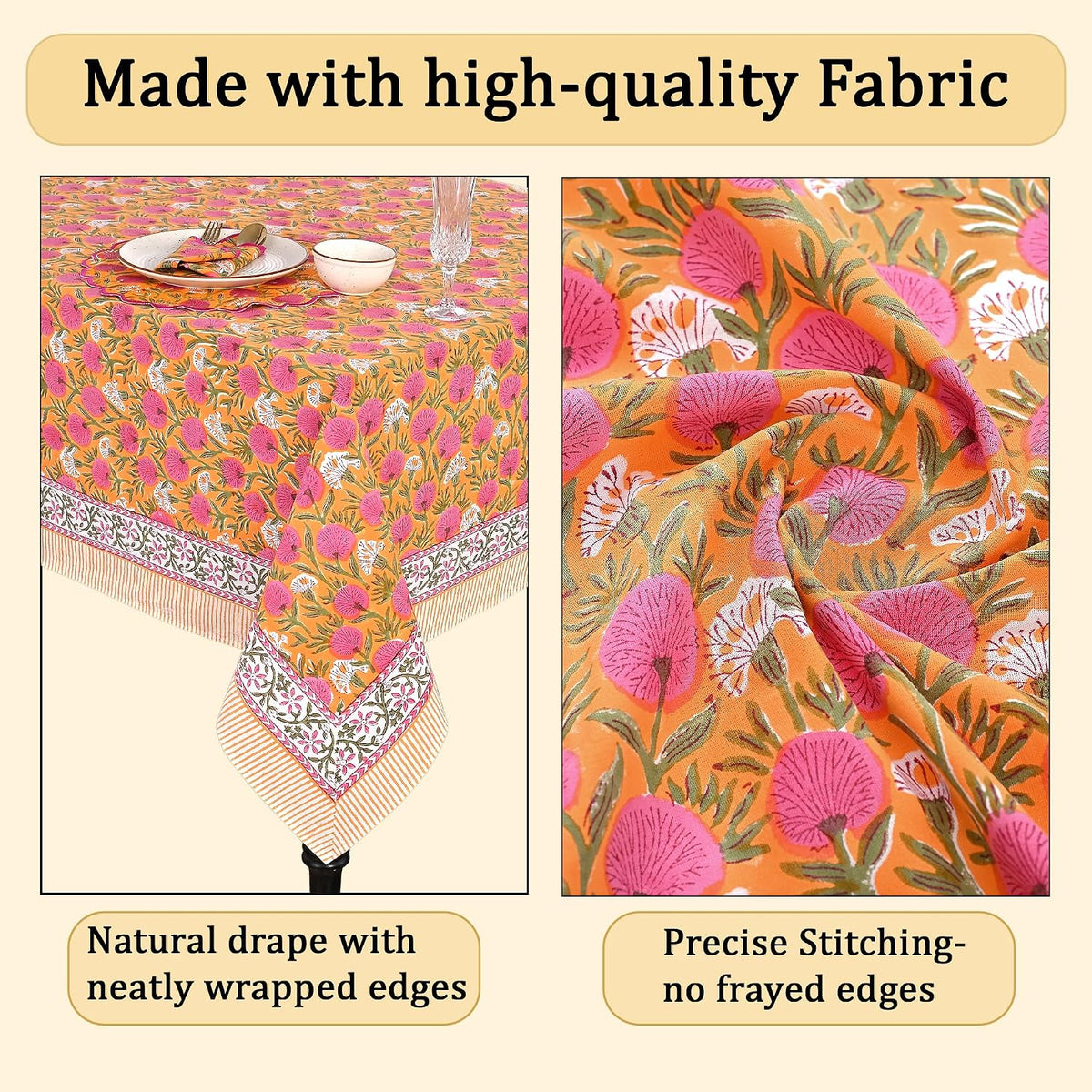 Ridhi Bubblegum Pink Hand Block Print Square Tablecloth 60x60 Inch