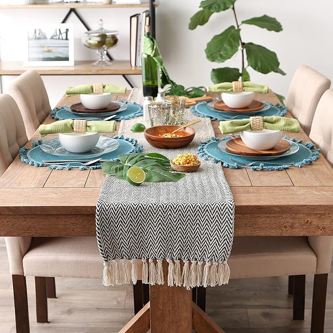 DII Woven Basic Tabletop Collection, Chevron Table Runner, 15x108, Black