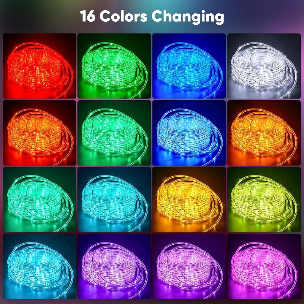 Minetom Color Changing Rope Lights Outdoor, 33FT 100 LED String Lights with Plug & Remote, Waterproof Christmas Light Outdoor Decoration, Twinkle LED Rope Light for Outside Indoor Bedroom,16 Colors
