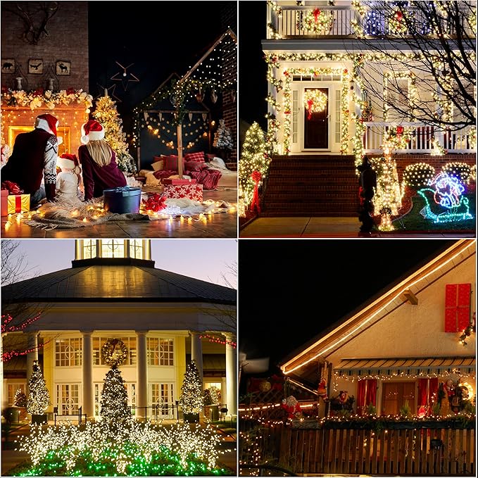 LAMPHOME 66ft Christmas Decorative Mini Lights,200 LED Transparent Wire Fairy Starry String Lights Plug in, 11 Lighting Modes, for Indoor Outdoor Xmas Tree Wedding Party Decoration (Warm White)