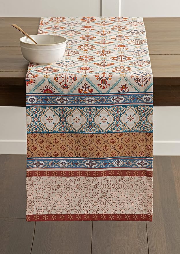 Maison d' Hermine Table Runner 100% Cotton Single Layer Table Runners 108 inches Long for Thanksgiving Christmas Decorations Home Kitchen Dining Party Wedding (Romane, 14.5" x 108")