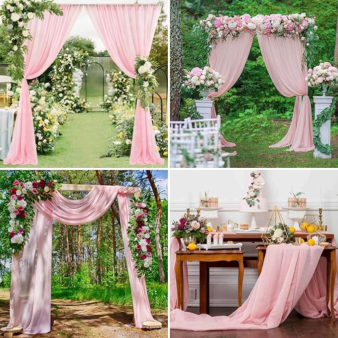6 Panels Pink Wedding Arch Drapery 28" x 20Ft Wedding Arch Draping Fabric Chiffon Fabric Drape Sheer Backdrop Curtain for Weddings Party Swag Ceremony Birthday Arbor Drapery Reception Ceiling Décor