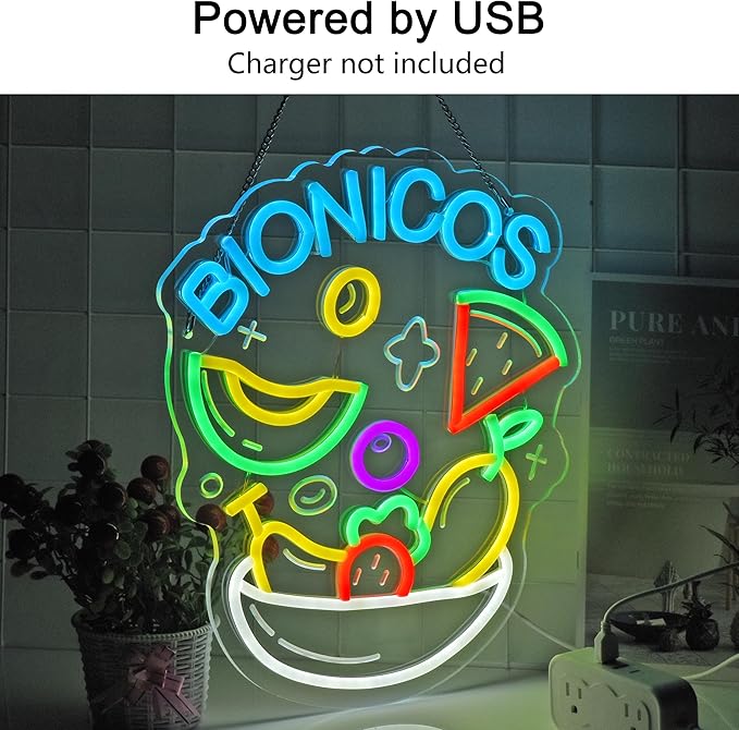 CNBEYOUNG Bionicos Neon Sign, Neon Lights Hanging Wall Art Decoration for Mexican Restaurant Cocktail Bar Man Cave Kitchen Party Home Decor, USB Powered Ultra Bright Dimmable,14.96x 12.6inches