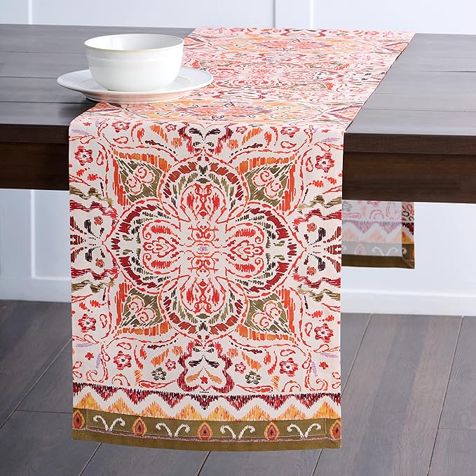 Maison d' Hermine Table Runner 100% Cotton Single Layer Table Runners 72 inches Long for Thanksgiving Christmas Decorations Home Kitchen Dining Party Wedding (Damask, 14.5" x 72")