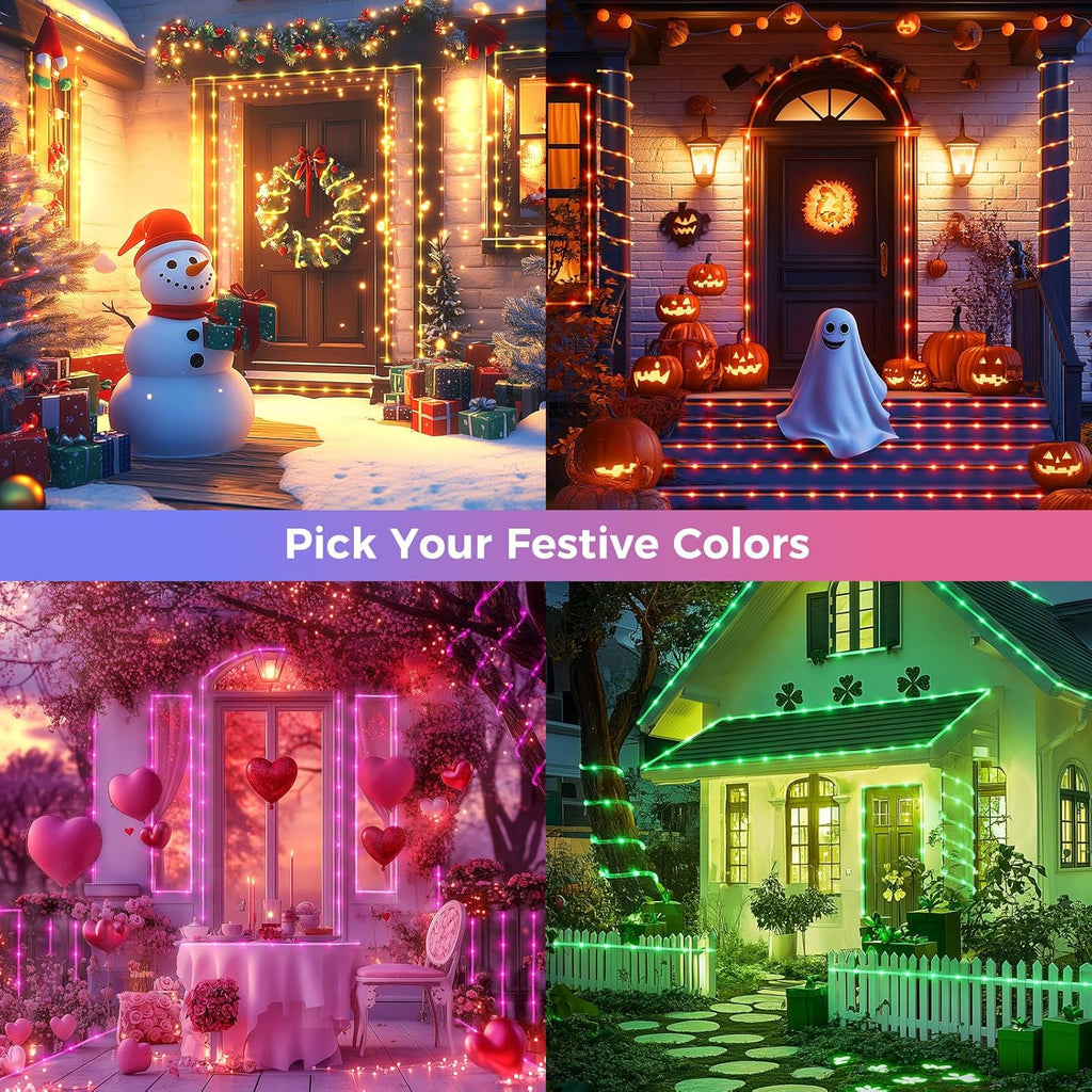 Minetom Color Changing Rope Lights Outdoor, 33FT 100 LED String Lights with Plug & Remote, Waterproof Christmas Light Outdoor Decoration, Twinkle LED Rope Light for Outside Indoor Bedroom,16 Colors