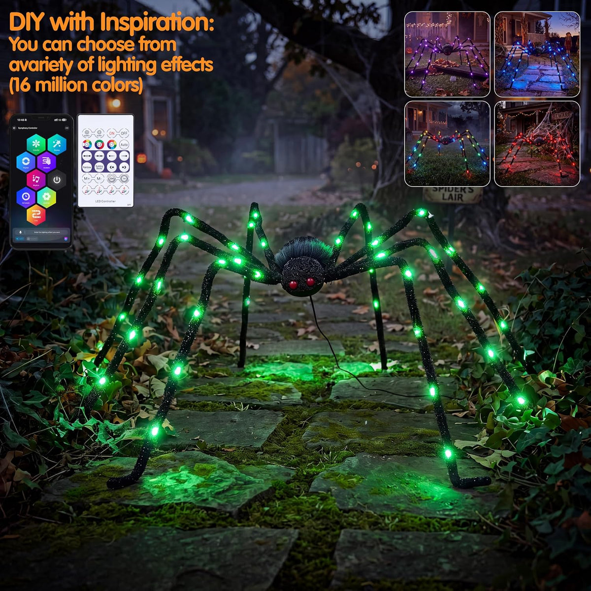 JOYIN Halloween Light Up Large Spider Outdoor Decorations, 5 Ft Giant Spider ...