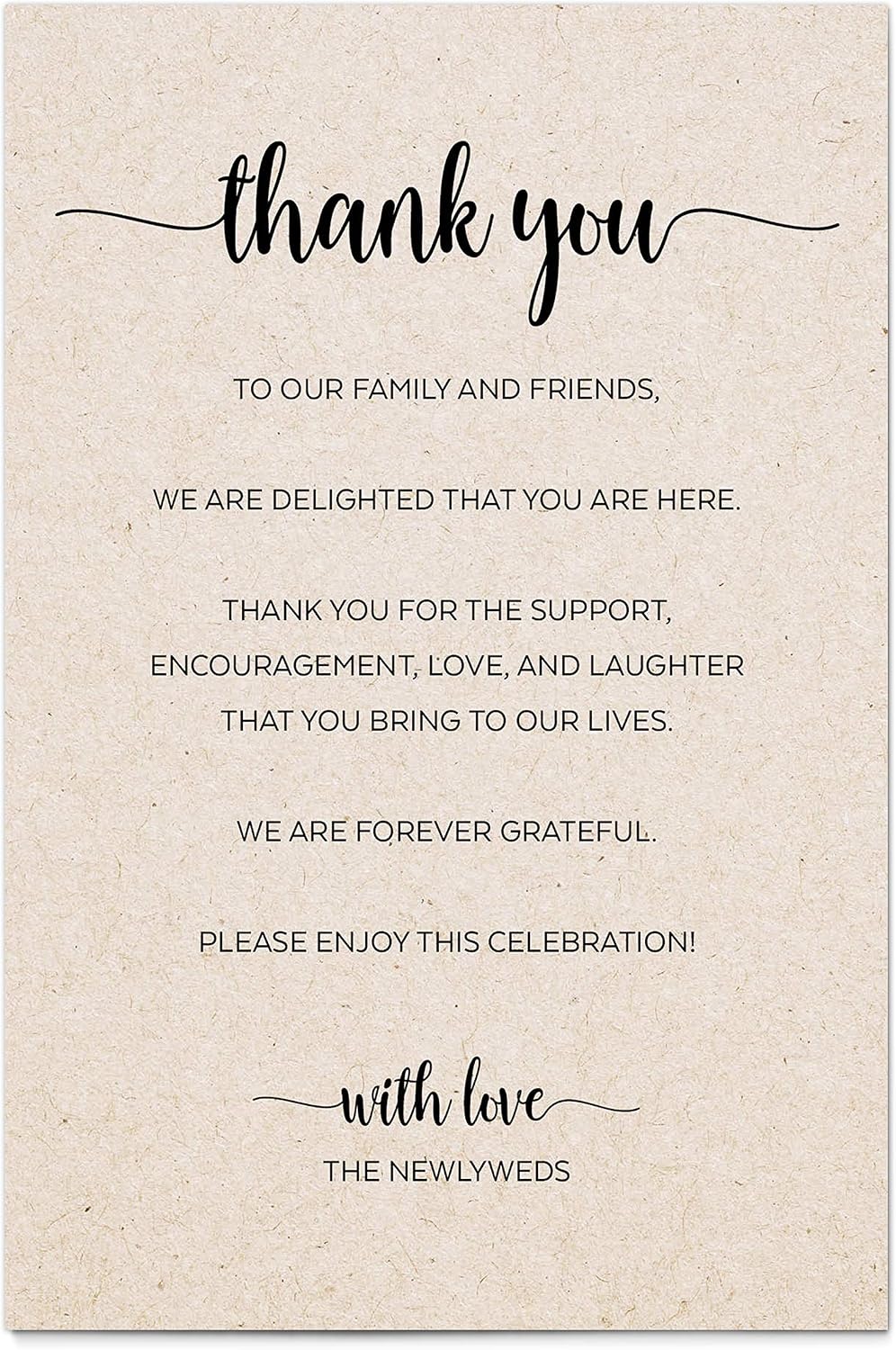 321Done Thank You Place Setting Card for Newlyweds, Thank You for Celebrating with Us, Minimalist Script 4x6 TanTable Placecards for Wedding, Made in USA, 50-Pack