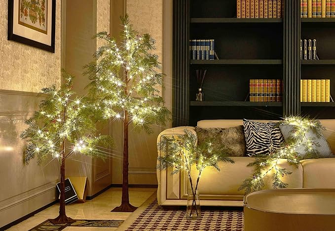 Birchlitland Christmas Garland with Lights Cadar Lighted Garland Battery Operated with Timer or USB Light 6FT 80 LED Fairy Lights, Faux Vine with Lights for Mantel Fireplace and Holiday Decor