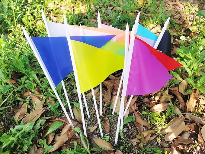 12 Pack Dark Blue Pennant Flags Small Mini Hand Held Solid Color Pennant On Sticks Flags with 12.6"Solid Pole & Spear Top,Party Events Celebration,School,Grand Opening,Kids Birthday,Sports Clubs,Flower Pot