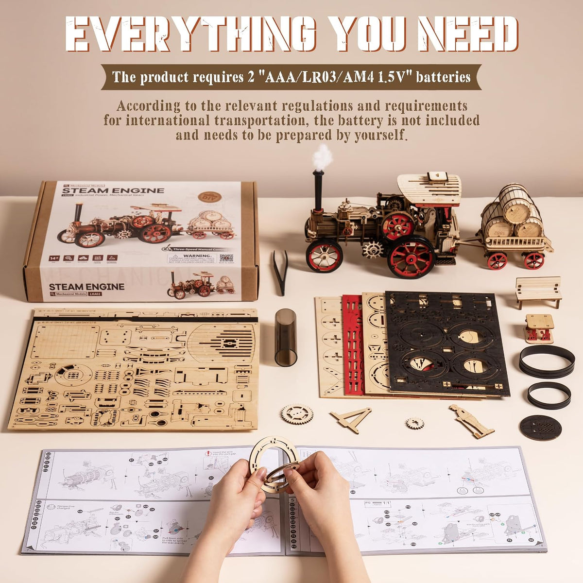 rowood 3d wooden puzzles for adults, steam engine on a desk or shelf